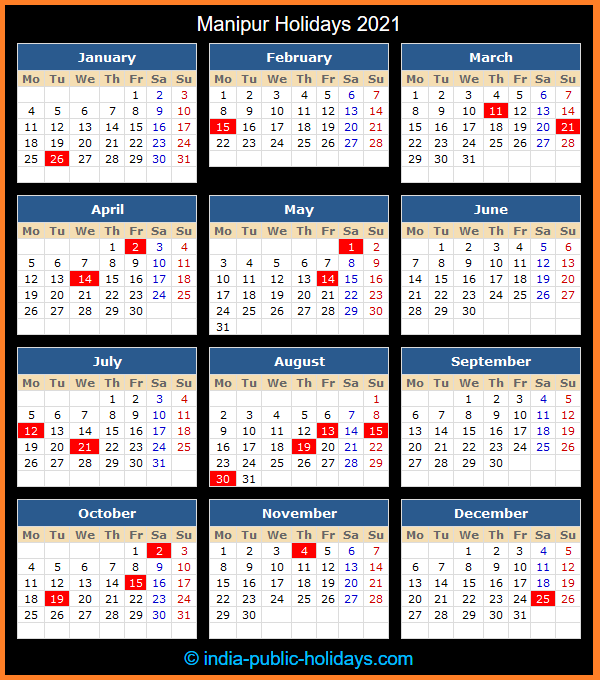 Manipur Holiday Calendar 2021